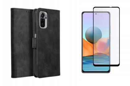 Etui z klapką + Szkło do Xiaomi Redmi Note 10 Pro / Redmi Note 10 Pro Max czarny