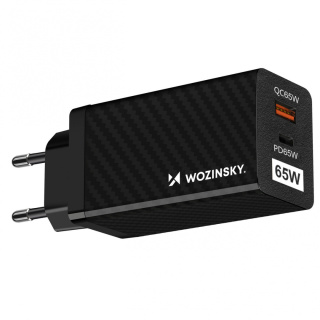 Ładowarka Sieciowa GaN 65W z portami USB, USB C wspiera QC 3.0 PD czarna (WWCG01)