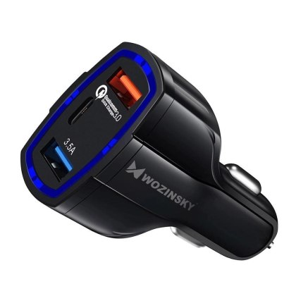 Ładowarka samochodowa szybkie ładowanie 3.0 QC3.0 2xUSB / USB Typ C czarny