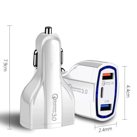 Ładowarka samochodowa szybkie ładowanie 3.0 QC3.0 2xUSB / USB Typ C czarny