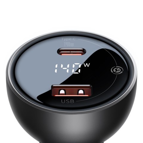 Baseus Digital Display szybka ładowarka samochodowa USB-A / USB-C PD3.1 140W czarny + kabel USB-C Baseus Superior Series 5A 240W