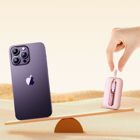 Joyroom powerbank 10000mAh Colorful Series 22.5W z 2 wbudowanymi kablami USB C i Lightning różowy (JR-L012)