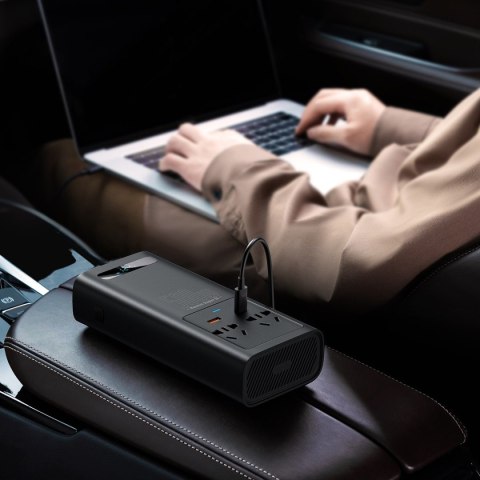 Baseus samochodowa przetwornica inwerter prądu 150W 12V / 500W 220V (wtyczka EU i CN) czarny (CGNB000101)