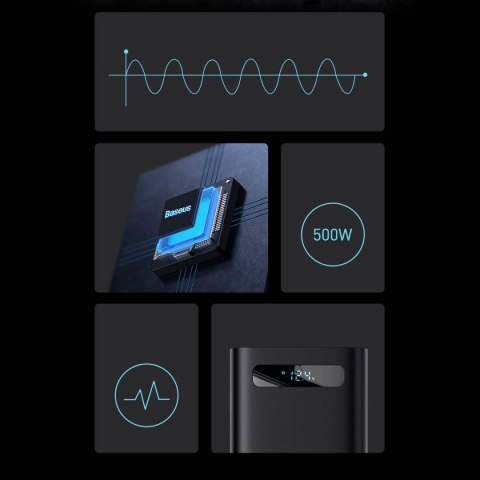 Baseus samochodowa przetwornica inwerter prądu 150W 12V / 500W 220V (wtyczka EU i CN) czarny (CGNB000101)