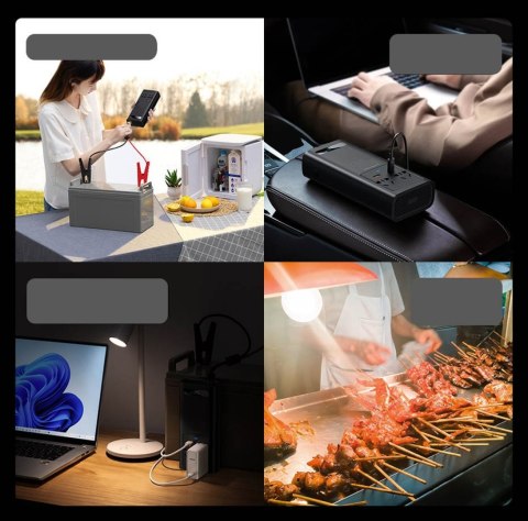 Baseus samochodowa przetwornica inwerter prądu 150W 12V / 500W 220V (wtyczka EU i CN) czarny (CGNB000101)