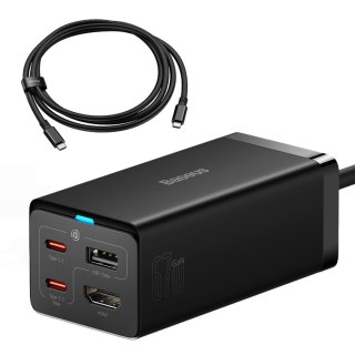 Baseus szybka ładowarka sieciowa GaN5 Pro HUB HDMI 2 x USB-C / USB-A / HDMI 4K 30Hz 1,5m czarna + kabel USB-C - USB-C 100W 40Gb/