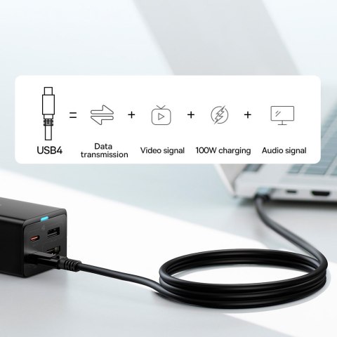 Baseus szybka ładowarka sieciowa GaN5 Pro HUB HDMI 2 x USB-C / USB-A / HDMI 4K 30Hz 1,5m czarna + kabel USB-C - USB-C 100W 40Gb/
