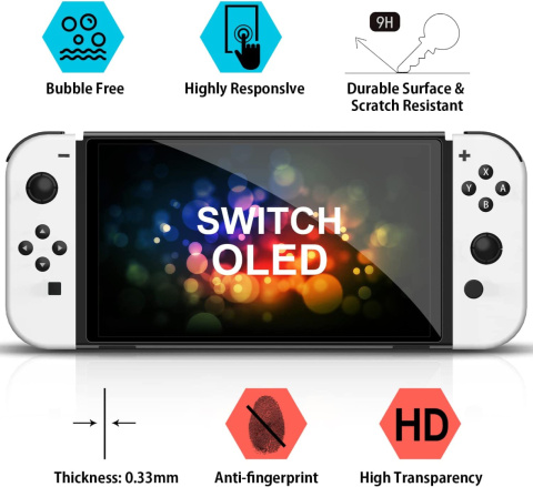 4x Szkło hartowane Nintendo Switch Oled zestaw + ramka montażowa