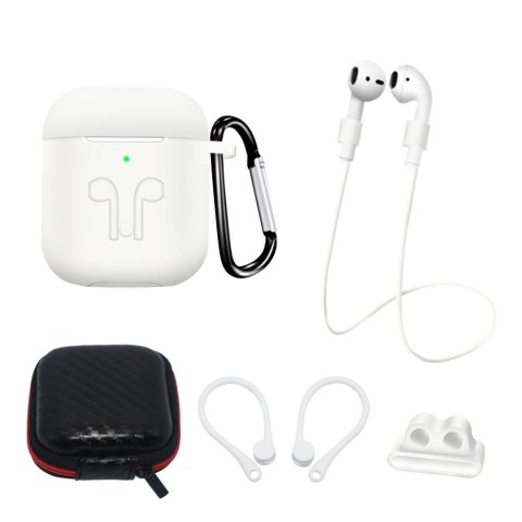 Zestaw silikonowe etui AirPods 2 / AirPods 1 + futerał / zaczep na ucho / pasek na szyję / uchwyt na pasek zegarka / karabińczyk