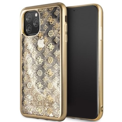 Oryginalne Etui Guess do iPhone 11 Pro Max złoty/gold hard case Peony Liquid Glitter