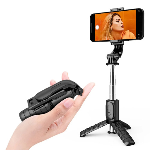 Uchwyt selfie z pilotem na bluetooth tripod Braders czarny