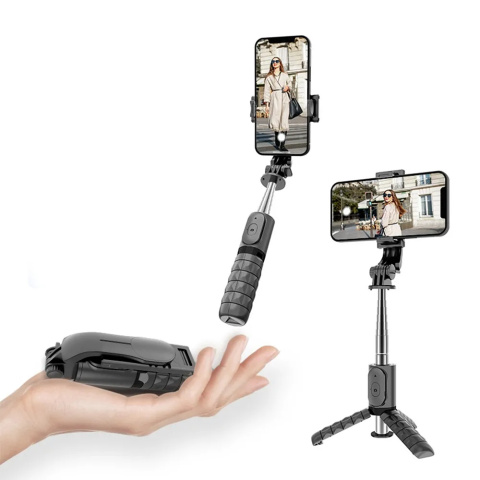 Uchwyt selfie z pilotem na bluetooth tripod Braders czarny