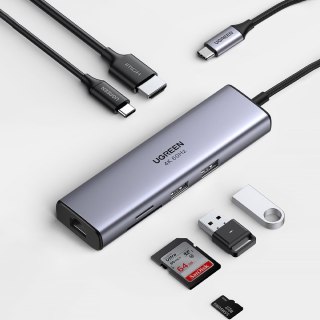 Wielofunkcyjny HUB 5w1 USB-C - HDMI 1.4 / 3 x USB-A / USB-C PD 100W Ugreen CM511 - szary