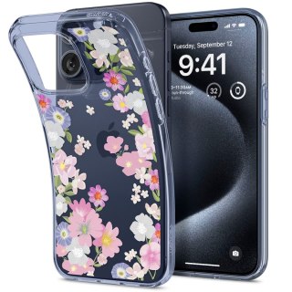 Kobiece kwiatowe Etui Spigen Liquid TPU do iPhone 15 Pro - Blossom Flower