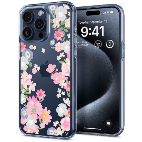 Kobiece kwiatowe Etui Spigen Liquid TPU do iPhone 15 Pro - Blossom Flower