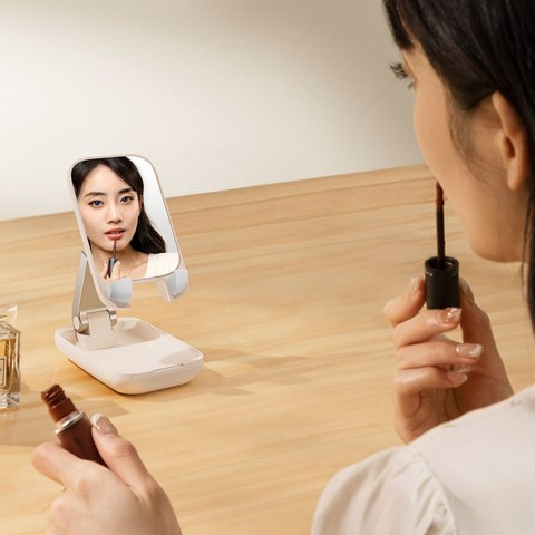 Regulowany stojak na telefon z lusterkiem Baseus Seashell Series - beżowy