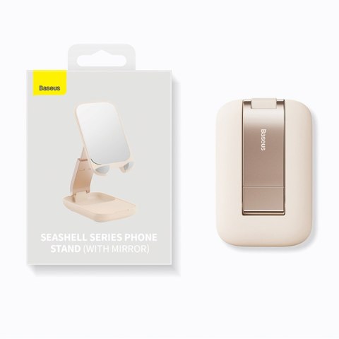 Regulowany stojak na telefon z lusterkiem Baseus Seashell Series - beżowy