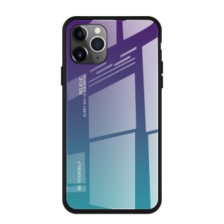 Etui pokrowiec nakładka ze szkła hartowanego do iPhone 11 Pro zielono-fioletowy