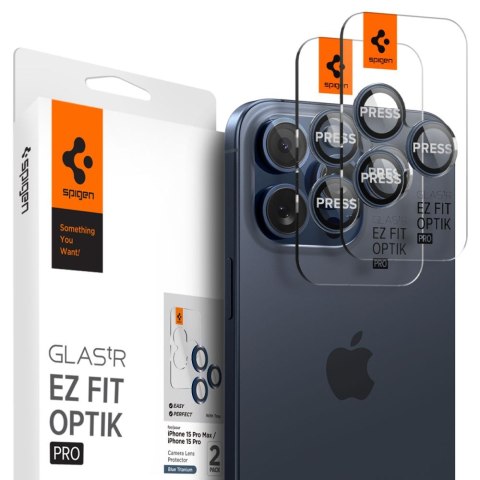 OSŁONA APARATU SPIGEN OPTIK.TR "EZ FIT" CAMERA PROTECTOR 2-PACK IPHONE 14 PRO / PRO MAX / 15 PRO / PRO MAX BLUE TITANIUM