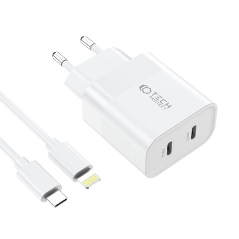 TECH-PROTECT C20W 2-PORT NETWORK CHARGER PD20W + LIGHTNING CABLE WHITE