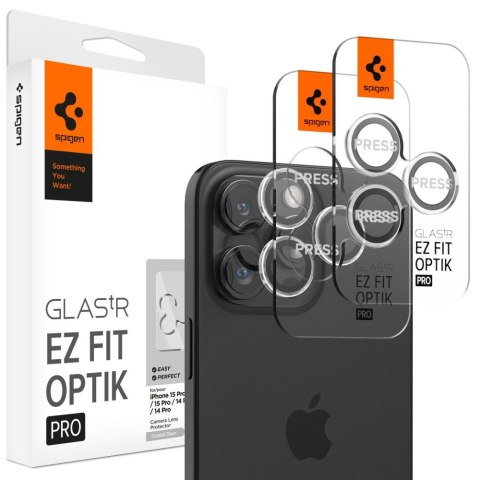 OSŁONA APARATU SPIGEN OPTIK.TR "EZ FIT" CAMERA PROTECTOR 2-PACK IPHONE 14 PRO / PRO MAX / 15 PRO / PRO MAX CRYSTAL CLEAR