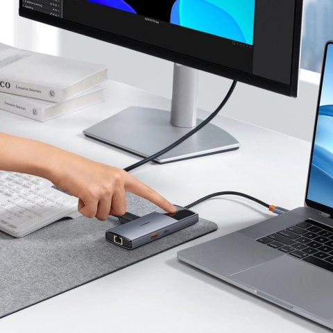 HUB USB 6w1 Baseus Metal Gleam Series II USB-A/USB-C/USB-C PD/HDMI/RJ45/SD/TF - czarny