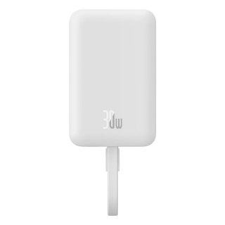 Powerbank Baseus Magnetic Mini MagSafe 10000mAh 30W z wbudowanym kablem Lightning - biały + kabel Baseus Simple Series USB-C - U