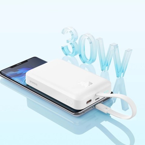 Powerbank Baseus Magnetic Mini MagSafe 10000mAh 30W z wbudowanym kablem Lightning - biały + kabel Baseus Simple Series USB-C - U