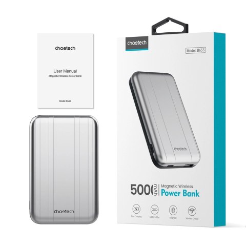 Powerbank Choetech B655 mini bezprzewodowy magnetyczny 5000mAh - srebrny