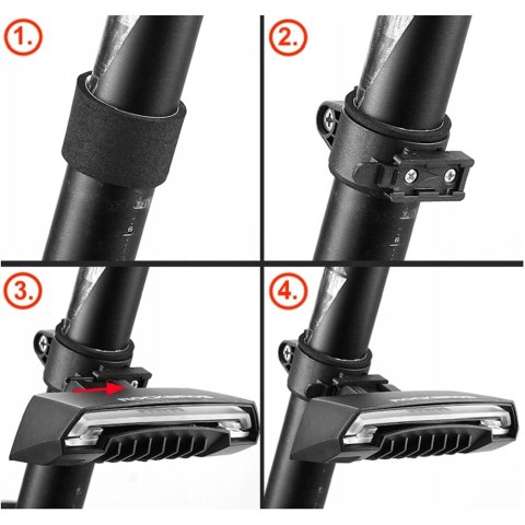 Lampka rowerowa tylna Rockbros LKWD-R1 z laserem - czarna