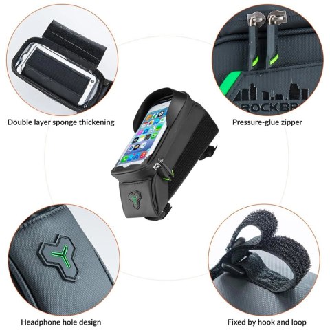 Sakwa rowerowa Rockbros 029-1BK na ramę z pokrowcem na telefon - czarna