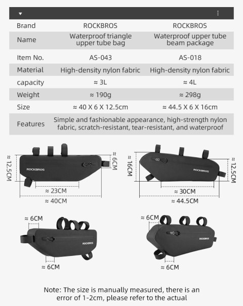 Sakwa rowerowa Rockbros AS-043 na rzepy 3l - czarna
