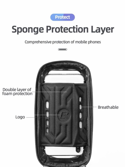 Sakwa rowerowa Rockbros B68-1 na ramę pancerna z pokrowcem na telefon 1.5l - czarna
