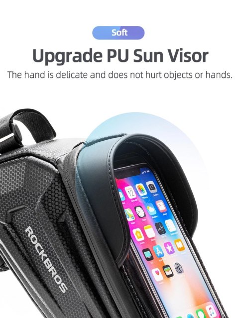 Sakwa rowerowa Rockbros B68-1 na ramę pancerna z pokrowcem na telefon 1.5l - czarna
