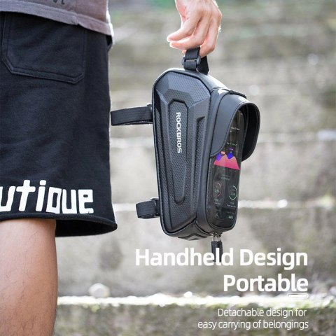 Sakwa rowerowa Rockbros B68 na ramę pancerna z pokrowcem na telefon 1.5l - czarna