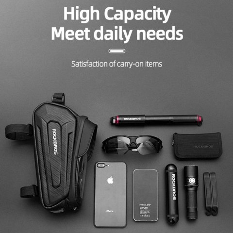 Sakwa rowerowa Rockbros B68 na ramę pancerna z pokrowcem na telefon 1.5l - czarna