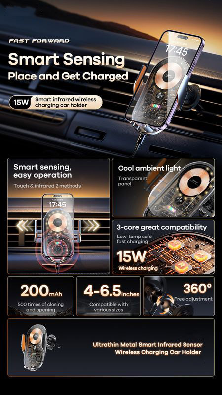 Uchwyt samochodowy z ładowaniem indukcyjnym automatyczny do kratki wlotu K11 Qi 15W