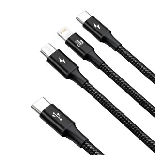 Kabel Baseus Rapid Series 3w1 USB-C - USB-C / Lightning / micro USB 20W PD 1.5m - czarny