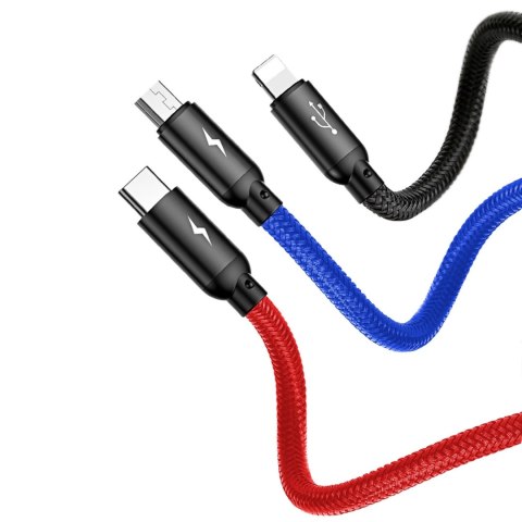 Kabel Baseus Three Primary Colors 3w1 USB-A - micro USB / Lightning / USB-C 3.5A 0,3 m - czarny