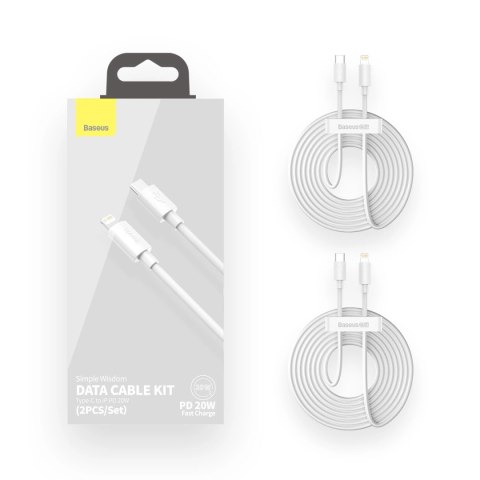 Kabel Baseus Simple Wisdom Lightning / USB-C 20W 1.5 m 2 szt. - biały