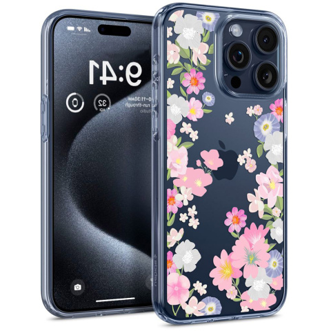 Kobiece kwiatowe Etui Spigen Liquid TPU do iPhone 15 Pro - Blossom Flower