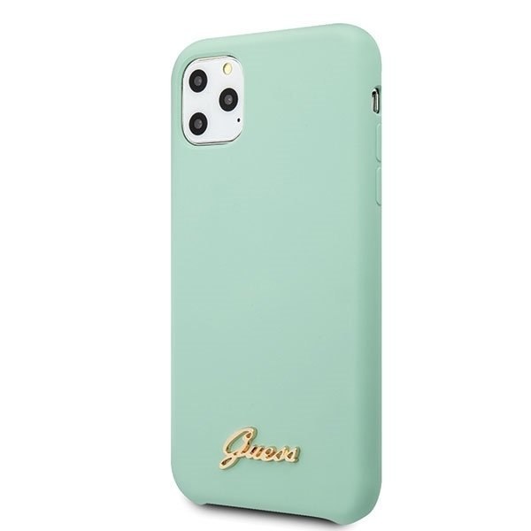 Oryginalne Etui Guess do iPhone 11 Pro Max zielony/green hard case Silicone Vintage Gold Logo