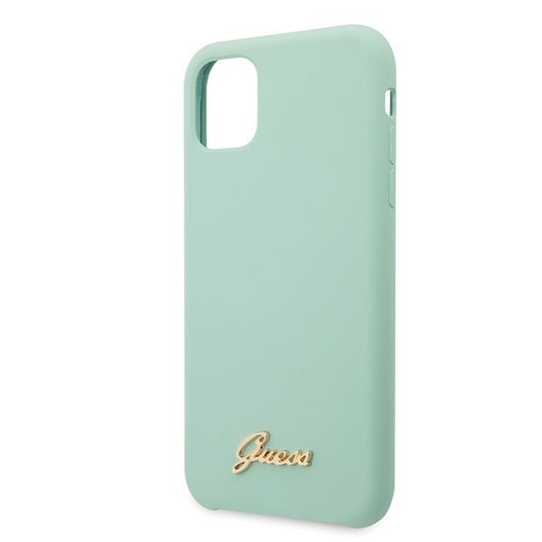 Oryginalne Etui Guess do iPhone 11 Pro Max zielony/green hard case Silicone Vintage Gold Logo