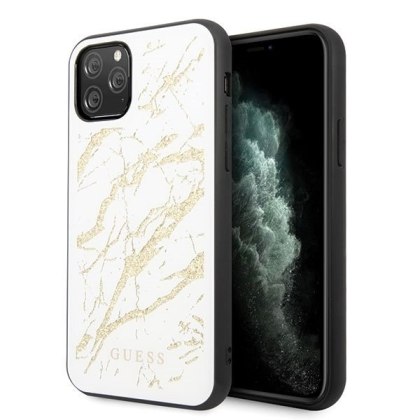 Oryginalne Etui Guess do iPhone 11 Pro Max biały/white hard case Glitter Marble Glass