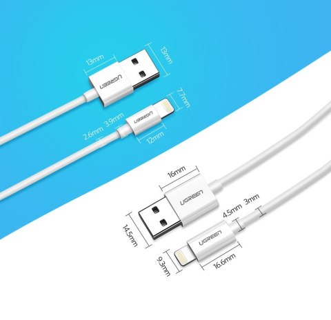 Ugreen kabel przewód USB - Lightning MFI 2m 2,4A biały