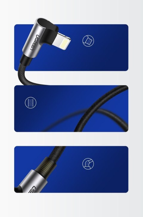 Ugreen kątowy kabel przewód USB - Lightning MFI 1m 2,4A czarny