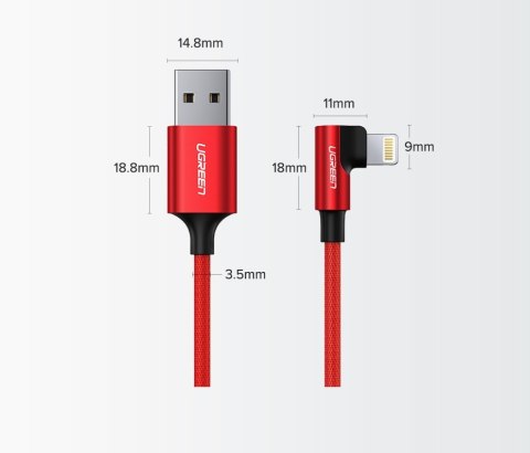 Ugreen kątowy kabel przewód USB - Lightning MFI 1m 2,4A czarny