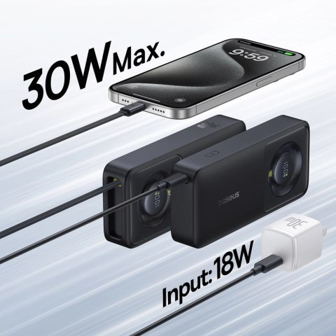 Powerbank Baseus Free2Pull 10000mAh 30W z portem USB-C i rozwijanym kablem USB-C - czarny