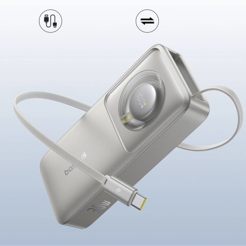 Powerbank Baseus Free2Pull 10000mAh 30W z portem USB-C i rozwijanym kablem USB-C - szary