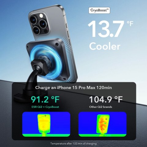 ESR HALOLOCK CRYOBOOST MAGNETIC MAGSAFE DASHBOARD & VENT CAR MOUNT WIRELESS CHARGER QI2 15W FROSTED ONYX